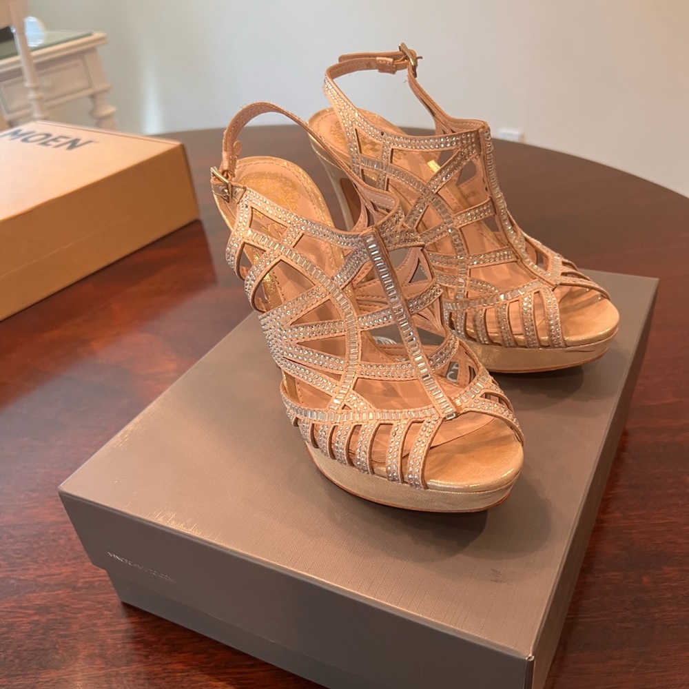 Champagne colored Vince Camuto evening sandal.